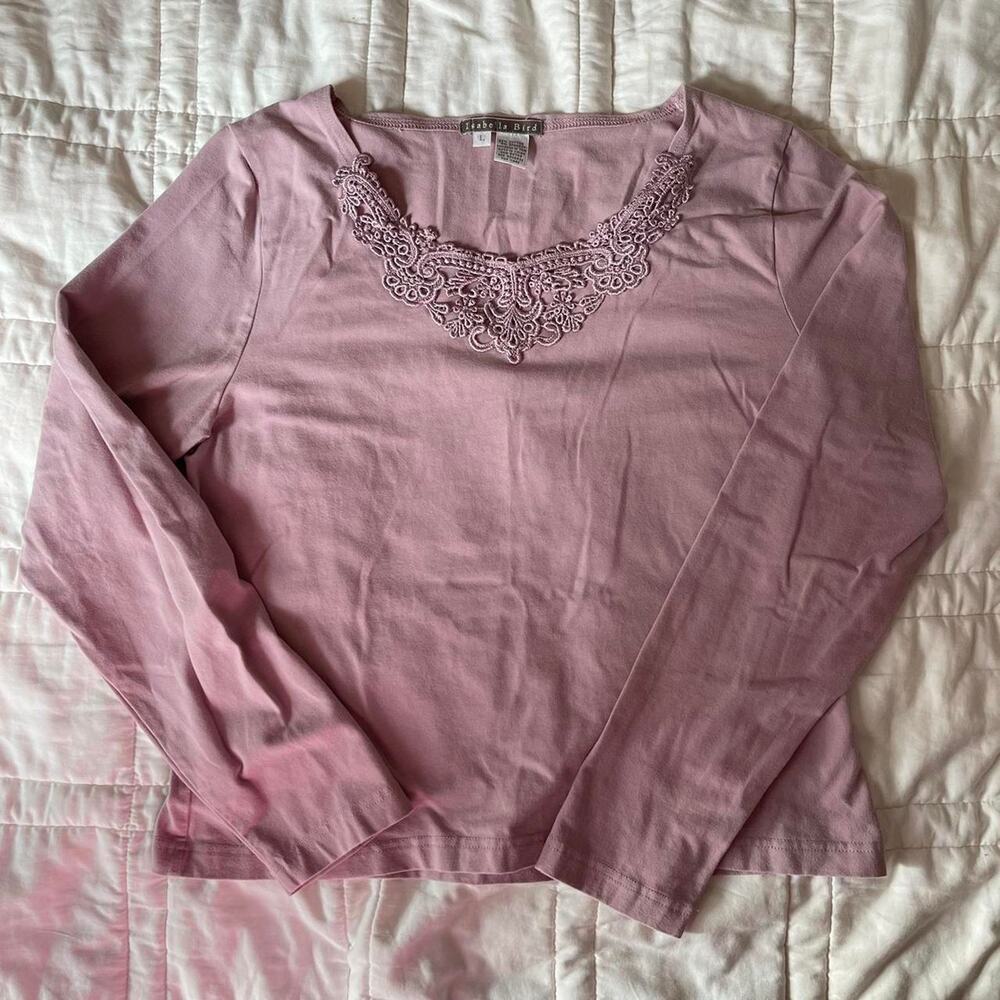 Isabella bird Pink lace long sleeve shirt sz L feminine‎ romantic ballet cottage